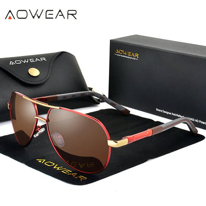 AOWEAR Lunettes de soleil polarisées d'aviation pour homme en aluminium, lunettes de soleil de conduite, lunettes de soleil pour homme, marque, créateur, lunettes rétro, accessoires, gafas