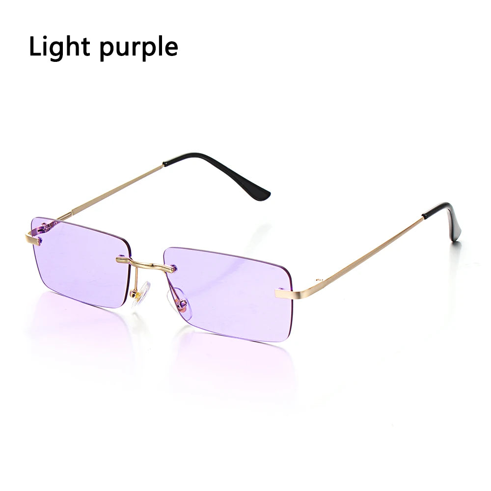 1PC Trendy Fashion Rimless Small Rectangle Sunglasses Women Men 2023 Shades Alloy Metal Glasses Traveling Style UV400 Eyewear