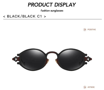 sluneční brýle pro muže ve stylu Cateye, street shoot, retro, steampunk, gotické, oválné, s kovovou obrubou a vyřezávaným vzorem, Gafas sol mujer