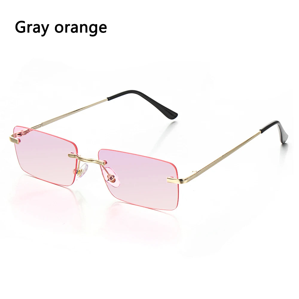 1PC Trendy Fashion Rimless Small Rectangle Sunglasses Women Men 2023 Shades Alloy Metal Glasses Traveling Style UV400 Eyewear