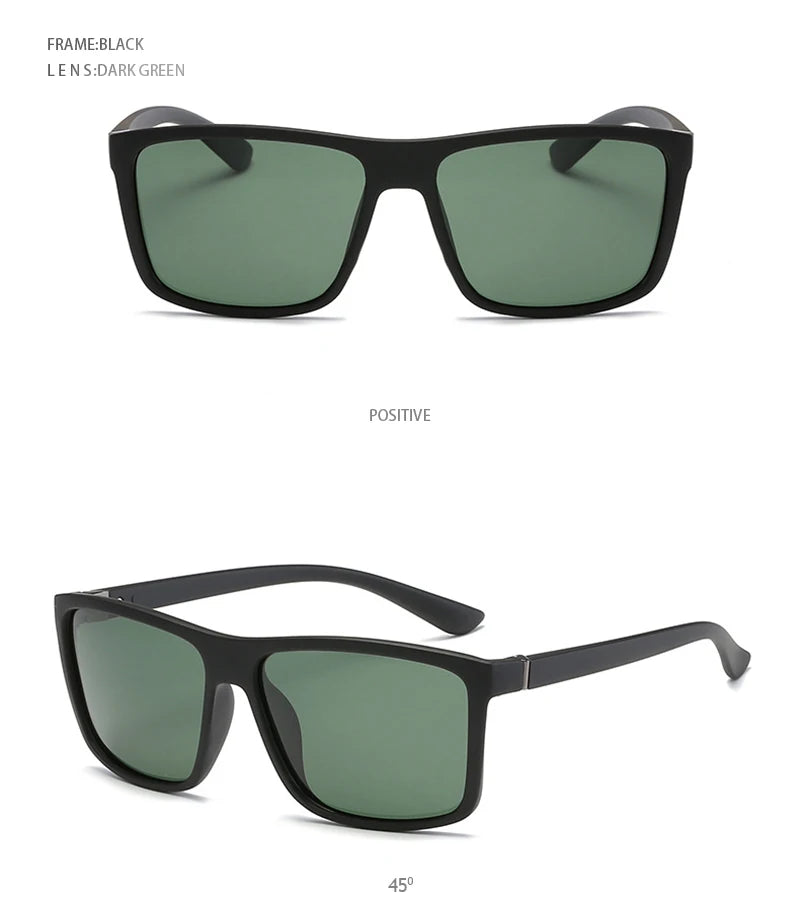 Lunettes de soleil polarisées classiques noires carrées pour homme, tendance, verres miroirs bleus, unisexes, vintage, anti-éblouissantes, pour la conduite, UV400
