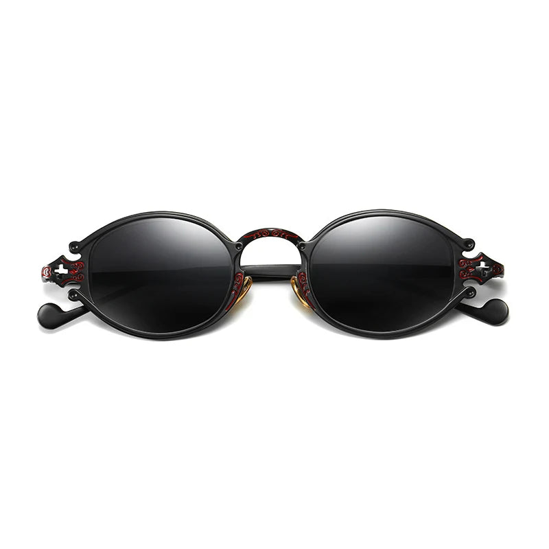 sluneční brýle pro muže ve stylu Cateye, street shoot, retro, steampunk, gotické, oválné, s kovovou obrubou a vyřezávaným vzorem, Gafas sol mujer