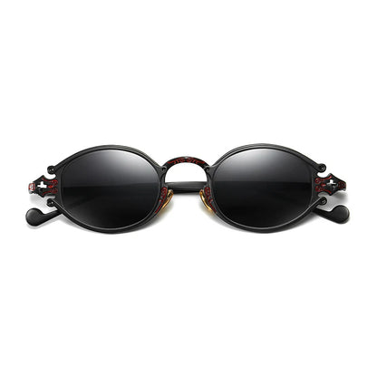 sluneční brýle pro muže ve stylu Cateye, street shoot, retro, steampunk, gotické, oválné, s kovovou obrubou a vyřezávaným vzorem, Gafas sol mujer