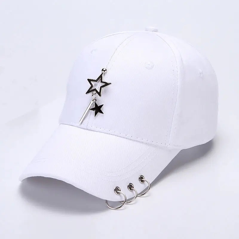 Modische Hip-Hop-Baseballkappe aus Baumwolle, kreative Piercing-Ring-Kappen, Punk, lässig für Erwachsene, einfarbig, verstellbar, Unisex-Mütze, Snapback-Kappen