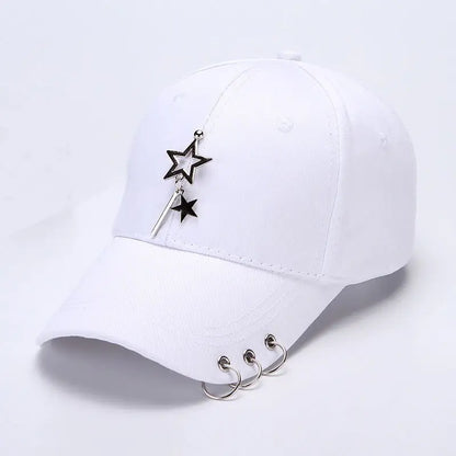 Modische Hip-Hop-Baseballkappe aus Baumwolle, kreative Piercing-Ring-Kappen, Punk, lässig für Erwachsene, einfarbig, verstellbar, Unisex-Mütze, Snapback-Kappen