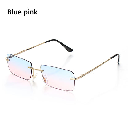 1PC Trendy Fashion Rimless Small Rectangle Sunglasses Women Men 2023 Shades Alloy Metal Glasses Traveling Style UV400 Eyewear