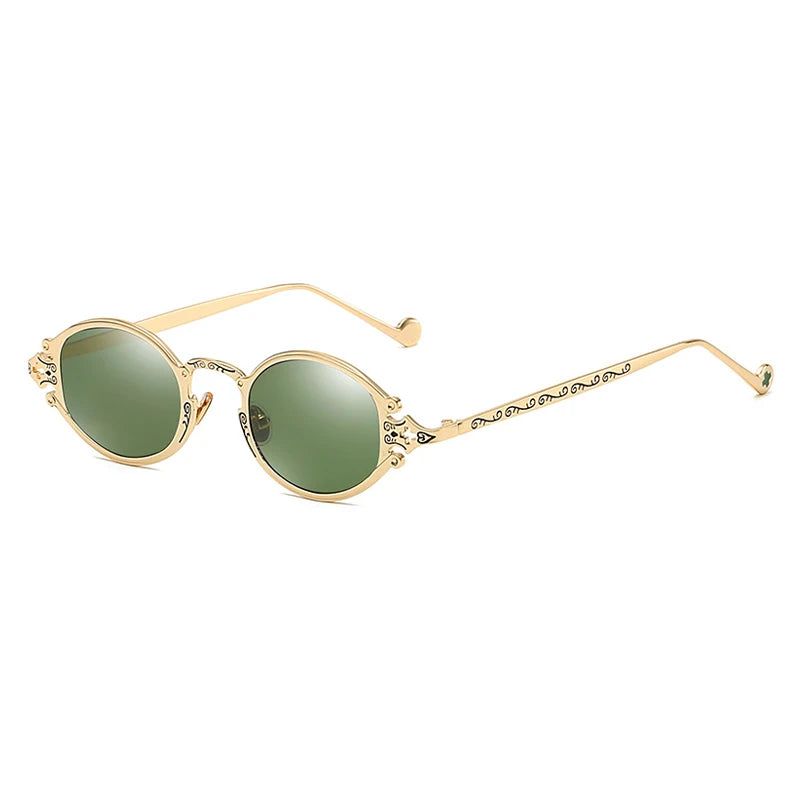 sluneční brýle pro muže ve stylu Cateye, street shoot, retro, steampunk, gotické, oválné, s kovovou obrubou a vyřezávaným vzorem, Gafas sol mujer