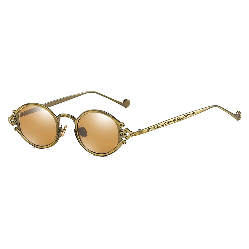 sluneční brýle pro muže ve stylu Cateye, street shoot, retro, steampunk, gotické, oválné, s kovovou obrubou a vyřezávaným vzorem, Gafas sol mujer
