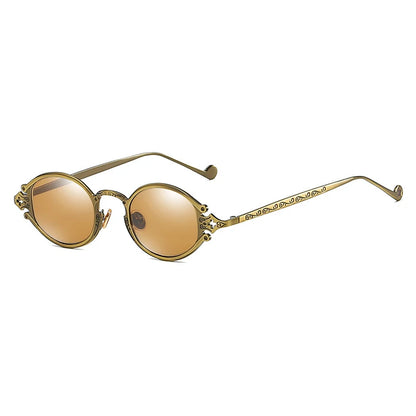 sluneční brýle pro muže ve stylu Cateye, street shoot, retro, steampunk, gotické, oválné, s kovovou obrubou a vyřezávaným vzorem, Gafas sol mujer