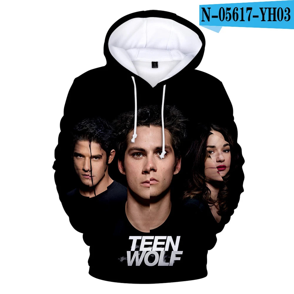 Naujo TV serialo TEEN WOLF 3D rašto džemperiai su gobtuvu vyrams ir moterims, Harajuku stiliaus rudens vaikiški gatvės mados puloveriai, hiphopo džemperis su gobtuvu