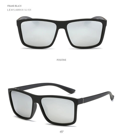 Lunettes de soleil polarisées classiques noires carrées pour homme, tendance, verres miroirs bleus, unisexes, vintage, anti-éblouissantes, pour la conduite, UV400