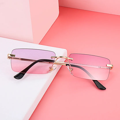 1PC Trendy Fashion Rimless Small Rectangle Sunglasses Women Men 2023 Shades Alloy Metal Glasses Traveling Style UV400 Eyewear