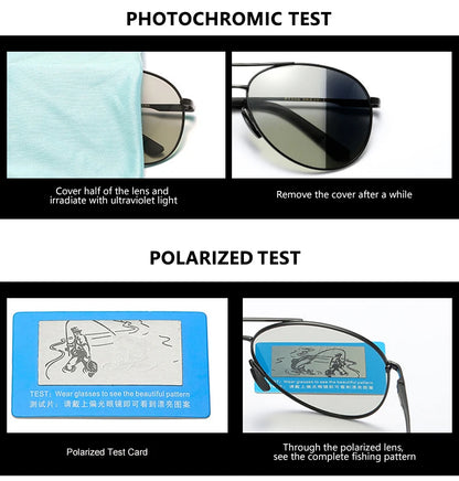 Klasické pilotní fotochromatické sluneční brýle pro muže a ženy, módní chameleonové polarizované sluneční brýle pro muže, vhodné pro řízení, měnící barvu, s nočním viděním