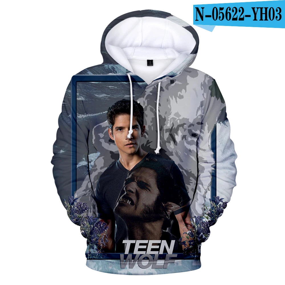 Naujo TV serialo TEEN WOLF 3D rašto džemperiai su gobtuvu vyrams ir moterims, Harajuku stiliaus rudens vaikiški gatvės mados puloveriai, hiphopo džemperis su gobtuvu