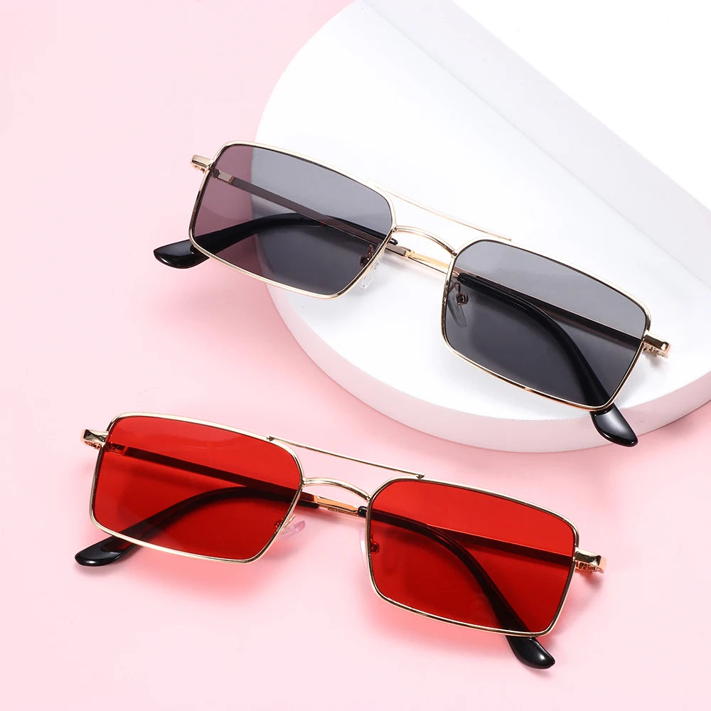 1PC Trendy Fashion Rimless Small Rectangle Sunglasses Women Men 2023 Shades Alloy Metal Glasses Traveling Style UV400 Eyewear