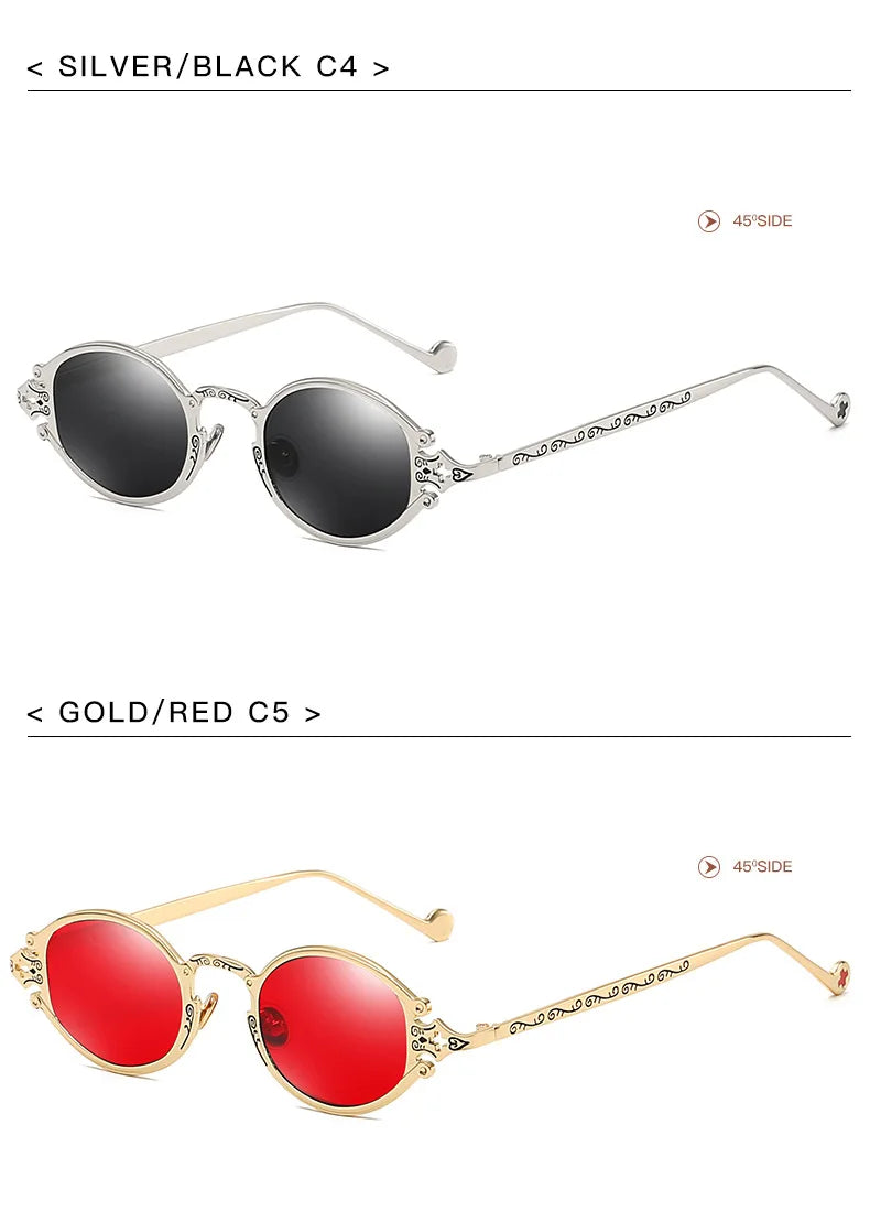 sluneční brýle pro muže ve stylu Cateye, street shoot, retro, steampunk, gotické, oválné, s kovovou obrubou a vyřezávaným vzorem, Gafas sol mujer