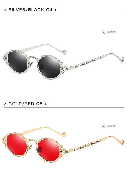 sluneční brýle pro muže ve stylu Cateye, street shoot, retro, steampunk, gotické, oválné, s kovovou obrubou a vyřezávaným vzorem, Gafas sol mujer