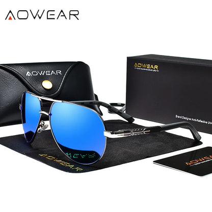 AOWEAR Lunettes de soleil polarisées d'aviation pour homme en aluminium, lunettes de soleil de conduite, lunettes de soleil pour homme, marque, créateur, lunettes rétro, accessoires, gafas