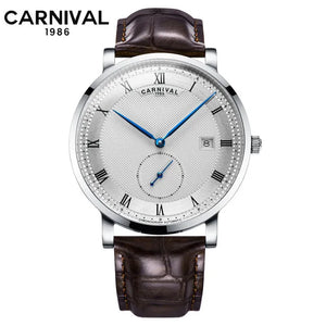 Carnival Brand Luxury Business Watch Fashion Waterproof Rose Gold Silver Calendar Automatic Mechanical Wristwatch For Men Reloj