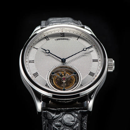Sugess Tourbillon Men Watches ST8230 Genuine Tianjin Movement Mechanical Vintage Skeleton Wristwatch Elegant Crocodile Leather
