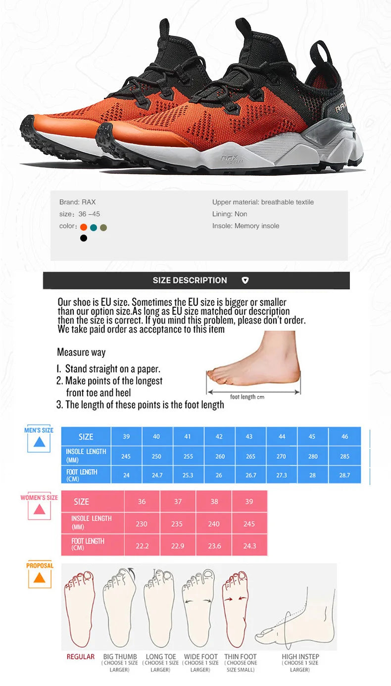 Rax Men's Running Shoes Women Breathable Jogging Shoes Men Lightweight Sneakers Men Gym Shoes Outdoor Sports Shoes Male Zapatos