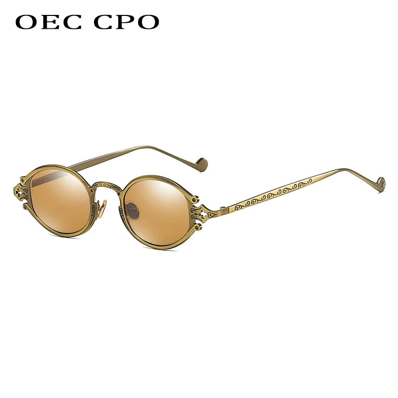 sluneční brýle pro muže ve stylu Cateye, street shoot, retro, steampunk, gotické, oválné, s kovovou obrubou a vyřezávaným vzorem, Gafas sol mujer