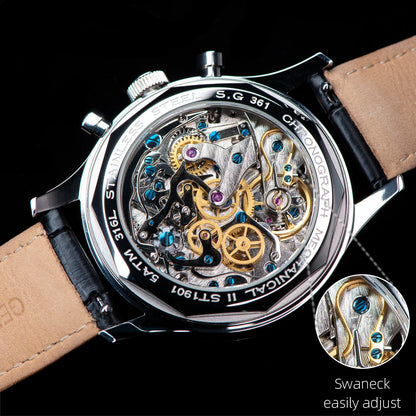 Sugess ST1901 Man Watch Mechanical Chronograph Origin Movement Swanneck Wristwatch Official Pilot Sappire Crystal Military Limit