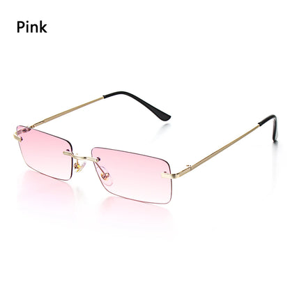 1PC Trendy Fashion Rimless Small Rectangle Sunglasses Women Men 2023 Shades Alloy Metal Glasses Traveling Style UV400 Eyewear