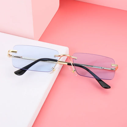 1PC Trendy Fashion Rimless Small Rectangle Sunglasses Women Men 2023 Shades Alloy Metal Glasses Traveling Style UV400 Eyewear