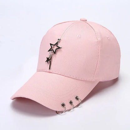 Modische Hip-Hop-Baseballkappe aus Baumwolle, kreative Piercing-Ring-Kappen, Punk, lässig für Erwachsene, einfarbig, verstellbar, Unisex-Mütze, Snapback-Kappen