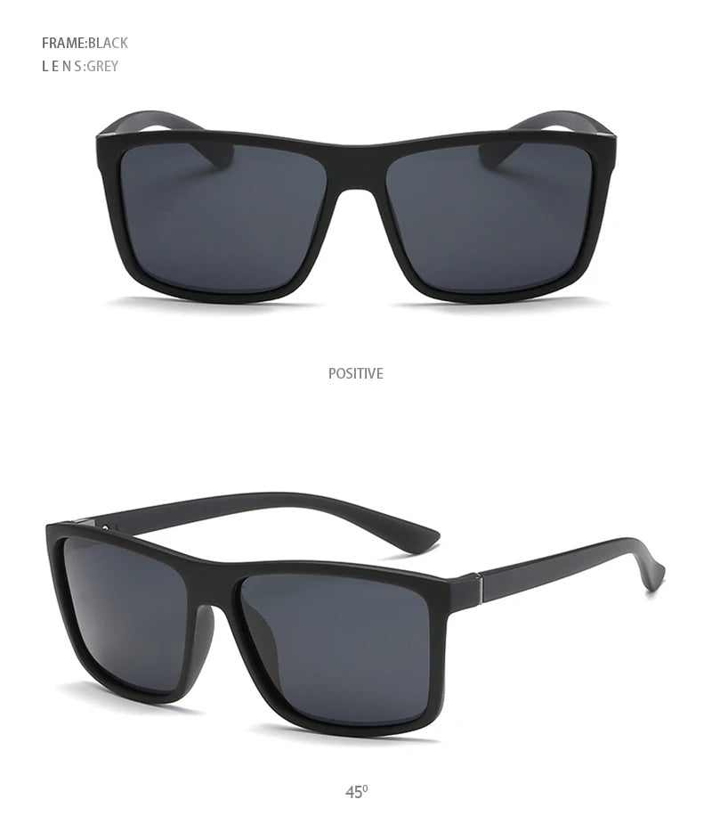 Lunettes de soleil polarisées classiques noires carrées pour homme, tendance, verres miroirs bleus, unisexes, vintage, anti-éblouissantes, pour la conduite, UV400