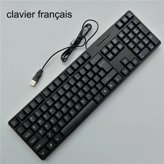 Spanische, französische, russische und arabische Buchstaben-Keycaps, Gaming-Tastatur, USB-kabelgebunden, 104 Tasten, für Computer