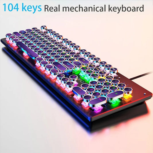 Teclado mecánico retro punk con interruptores azul, negro y marrón, 104 teclas, USB con cable, teclado gaming retroiluminado RGB para PC, portátil y gamers