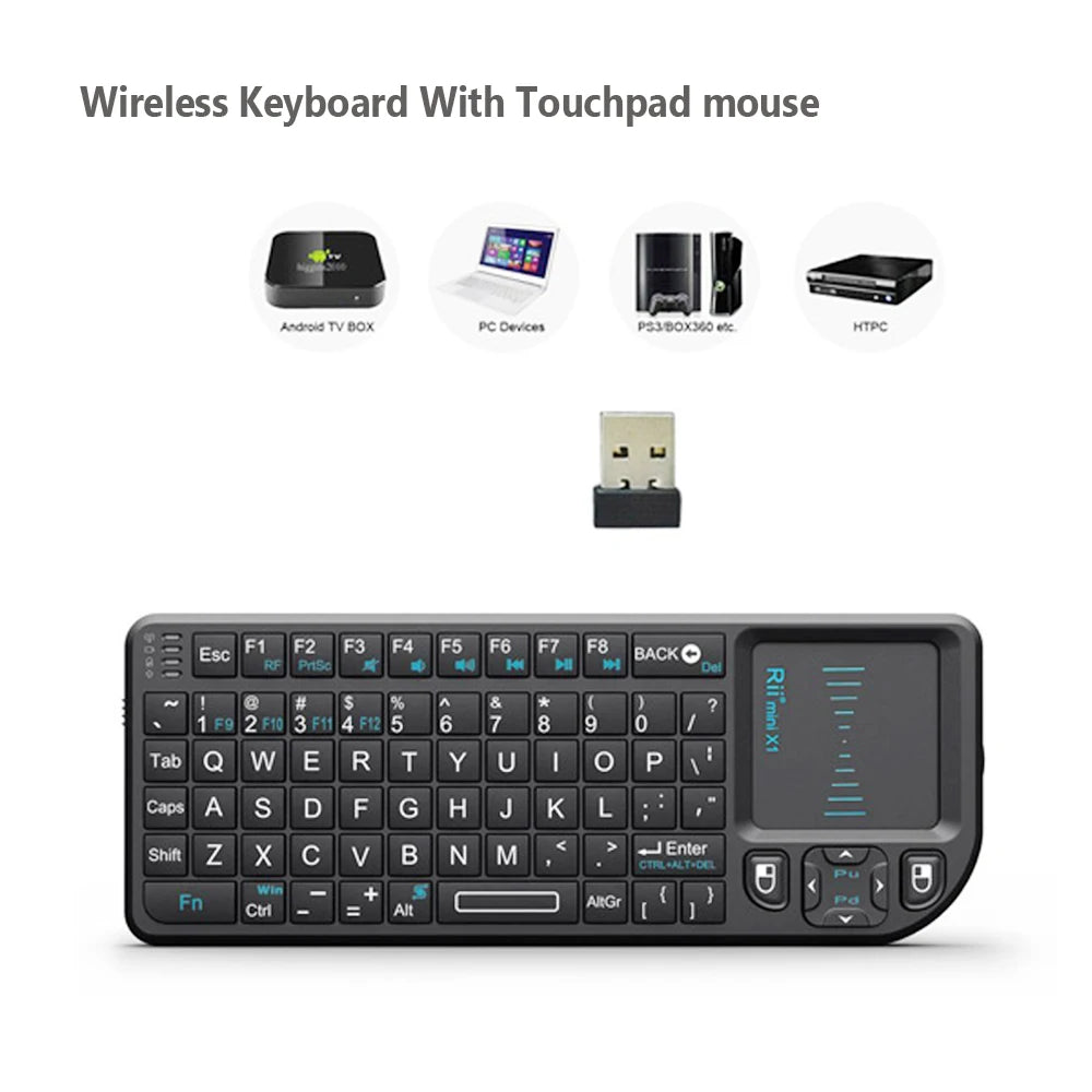 Rii X1 2.4GHz Black Mini Wireless Keyboard US/RU/ES/FR Air Mouse With Touchpad Remote Control For Android TV Box/PC/Laptop
