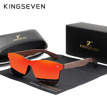 KINGSEVEN Luxusní sluneční brýle z ořechového dřeva, polarizované, dřevěné, značkové, bezrámové, zrcadlové, čtvercové, pro ženy/muže