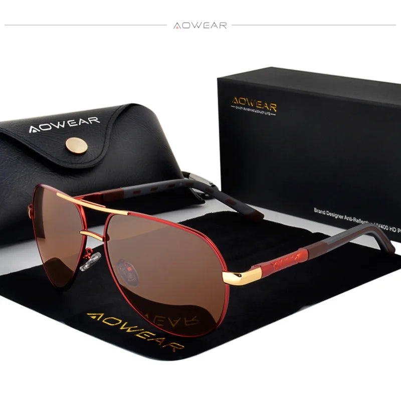 AOWEAR Lunettes de soleil polarisées d'aviation pour homme en aluminium, lunettes de soleil de conduite, lunettes de soleil pour homme, marque, créateur, lunettes rétro, accessoires, gafas