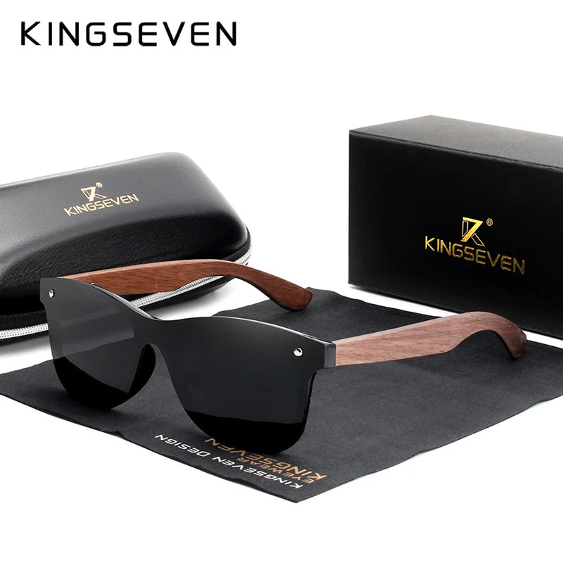 KINGSEVEN Luxusní sluneční brýle z ořechového dřeva, polarizované, dřevěné, značkové, bezrámové, zrcadlové, čtvercové, pro ženy/muže