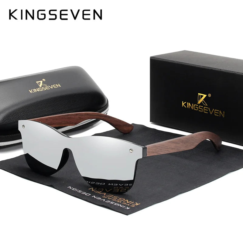KINGSEVEN Luxusní sluneční brýle z ořechového dřeva, polarizované, dřevěné, značkové, bezrámové, zrcadlové, čtvercové, pro ženy/muže