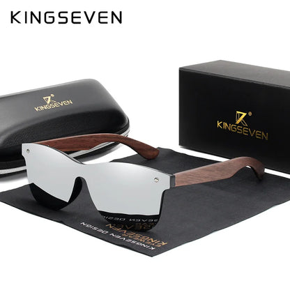 KINGSEVEN Luxusní sluneční brýle z ořechového dřeva, polarizované, dřevěné, značkové, bezrámové, zrcadlové, čtvercové, pro ženy/muže