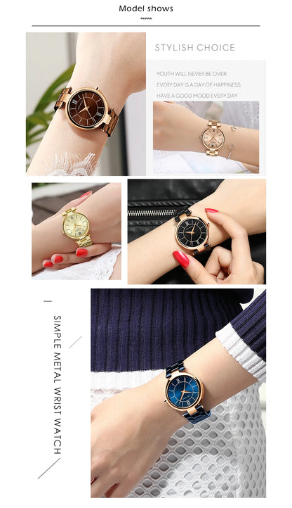 MINI FOCUS Stainless Steel Strap Watches for Women Waterproof Luxury Dress Quartz Wrist Watch Woman Lady Coffee Brown MF0189L