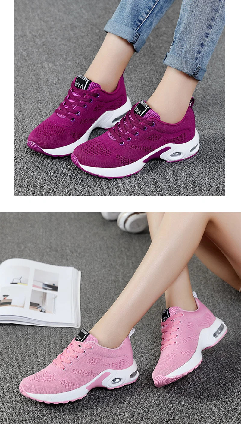 Fashion Women Lightweight Sneakers Running Shoes Outdoor Sports Shoes Breathable Mesh Comfort Running Shoes Air Cushion Lace Up