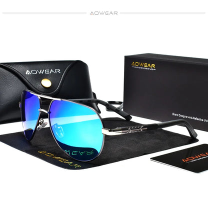 AOWEAR Lunettes de soleil polarisées d'aviation pour homme en aluminium, lunettes de soleil de conduite, lunettes de soleil pour homme, marque, créateur, lunettes rétro, accessoires, gafas