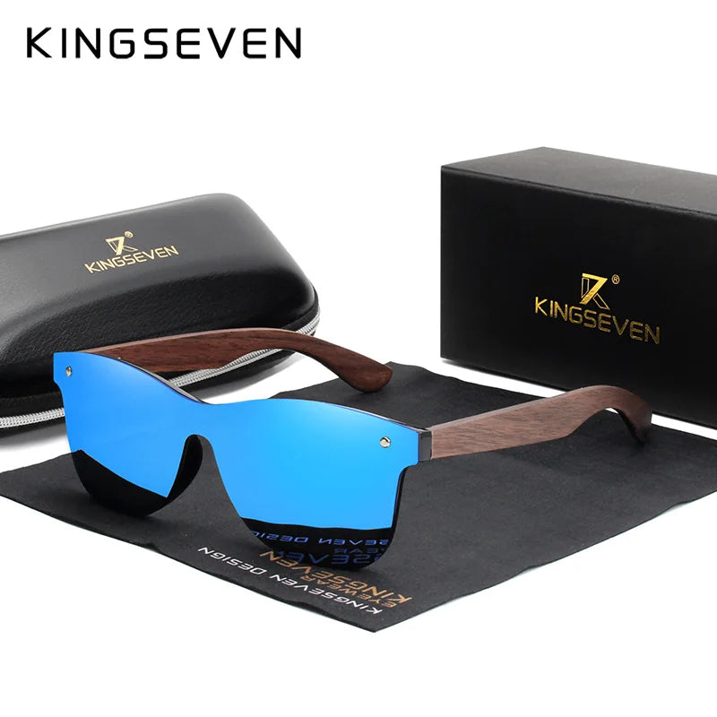 KINGSEVEN Luxusní sluneční brýle z ořechového dřeva, polarizované, dřevěné, značkové, bezrámové, zrcadlové, čtvercové, pro ženy/muže