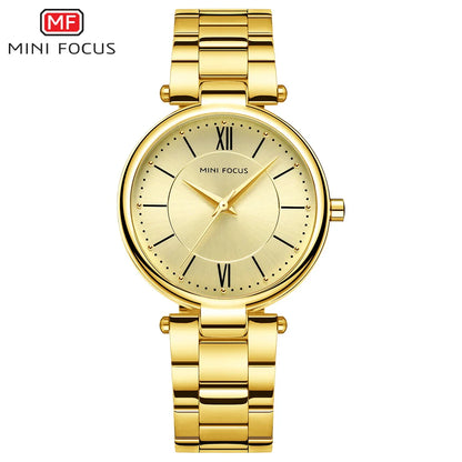 MINI FOCUS Stainless Steel Strap Watches for Women Waterproof Luxury Dress Quartz Wrist Watch Woman Lady Coffee Brown MF0189L