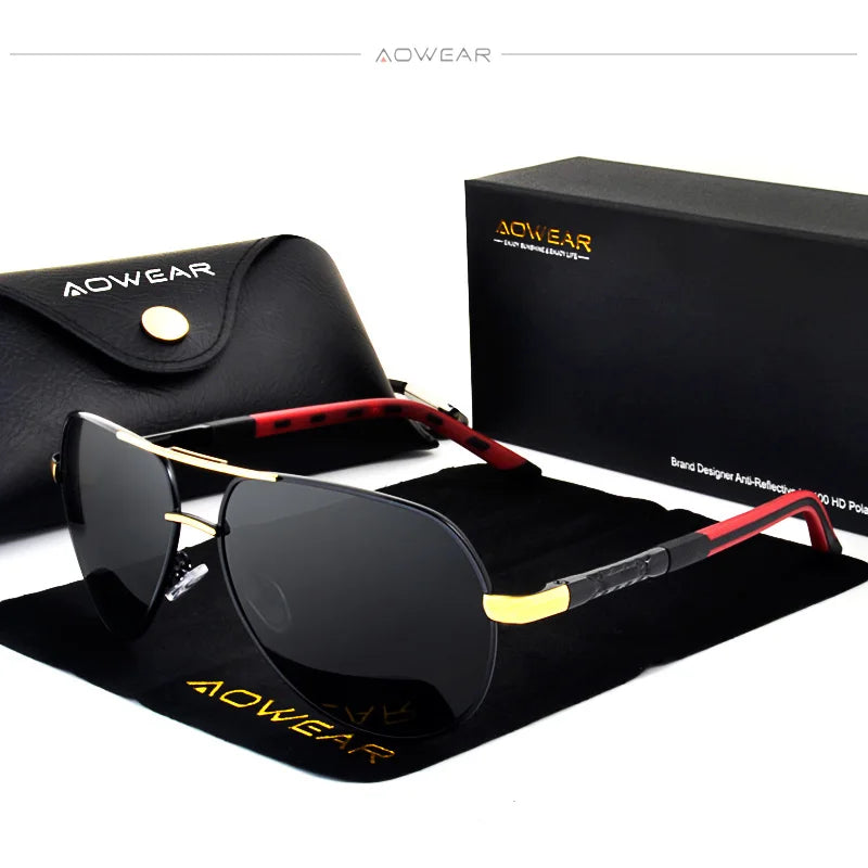 AOWEAR Lunettes de soleil polarisées d'aviation pour homme en aluminium, lunettes de soleil de conduite, lunettes de soleil pour homme, marque, créateur, lunettes rétro, accessoires, gafas