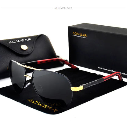 AOWEAR Lunettes de soleil polarisées d'aviation pour homme en aluminium, lunettes de soleil de conduite, lunettes de soleil pour homme, marque, créateur, lunettes rétro, accessoires, gafas