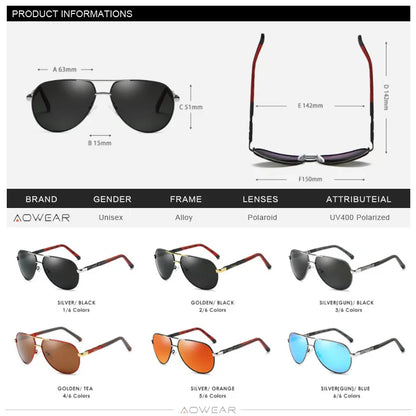 AOWEAR Lunettes de soleil polarisées d'aviation pour homme en aluminium, lunettes de soleil de conduite, lunettes de soleil pour homme, marque, créateur, lunettes rétro, accessoires, gafas