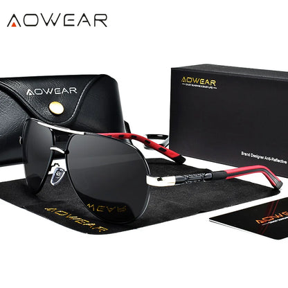AOWEAR Lunettes de soleil polarisées d'aviation pour homme en aluminium, lunettes de soleil de conduite, lunettes de soleil pour homme, marque, créateur, lunettes rétro, accessoires, gafas