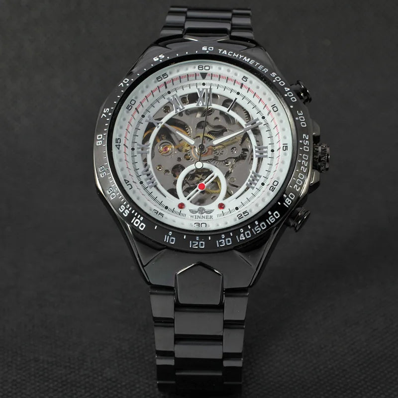 WINNER Men Gold Watches Automatic Mechanical Watch Male Skeleton Wristwatch Stainless Steel Band Luxury Brand Sports Design