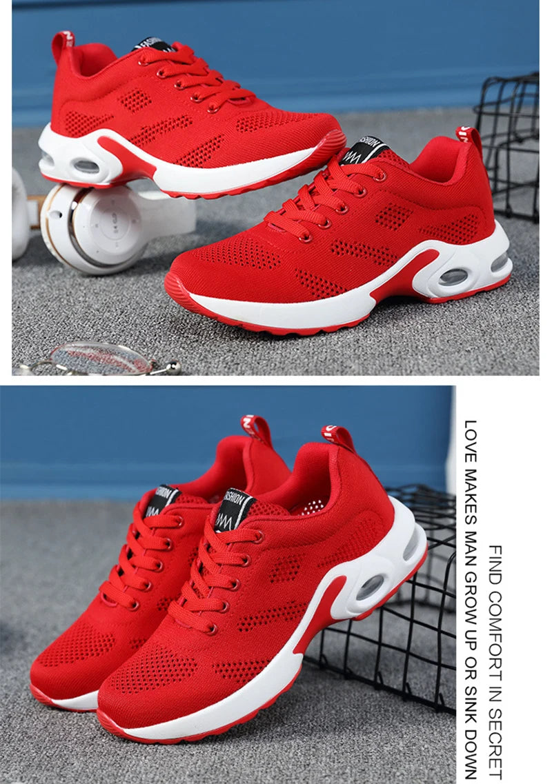 Fashion Women Lightweight Sneakers Running Shoes Outdoor Sports Shoes Breathable Mesh Comfort Running Shoes Air Cushion Lace Up